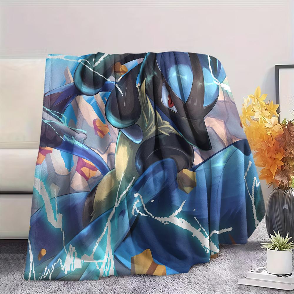 Lucario 4 Print Flannel Blanket, High quality Comfortable for All Seasons, Home Decor, Warmth and Comfort
