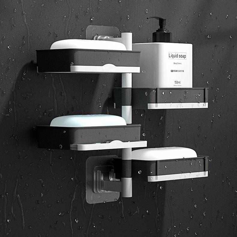 Rotary Soap Box Perforation Free Wall Mounted Drain Storage Rack Multifunction Dry Wet Separation Bathroom Organizer For Home