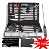 Meigo Stainless Steel BBQ Tool Set, 32 Pieces, with Portable Cloth and Aluminum Case Options, New.