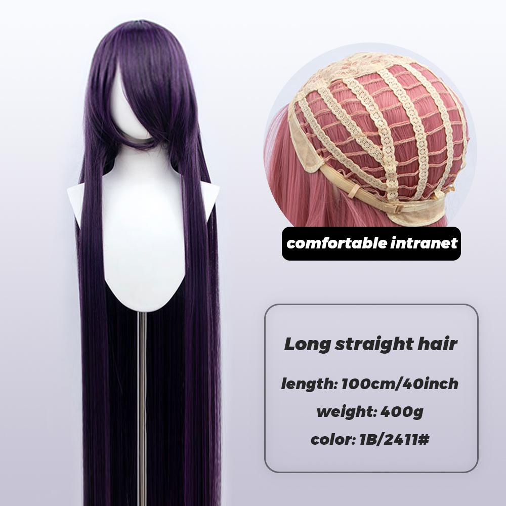 100cm Long Synthetic Cosplay Anime Wig Blonde Blue Red Pink Purple Hair For Party With Bangs Cosplay Wigs For Women