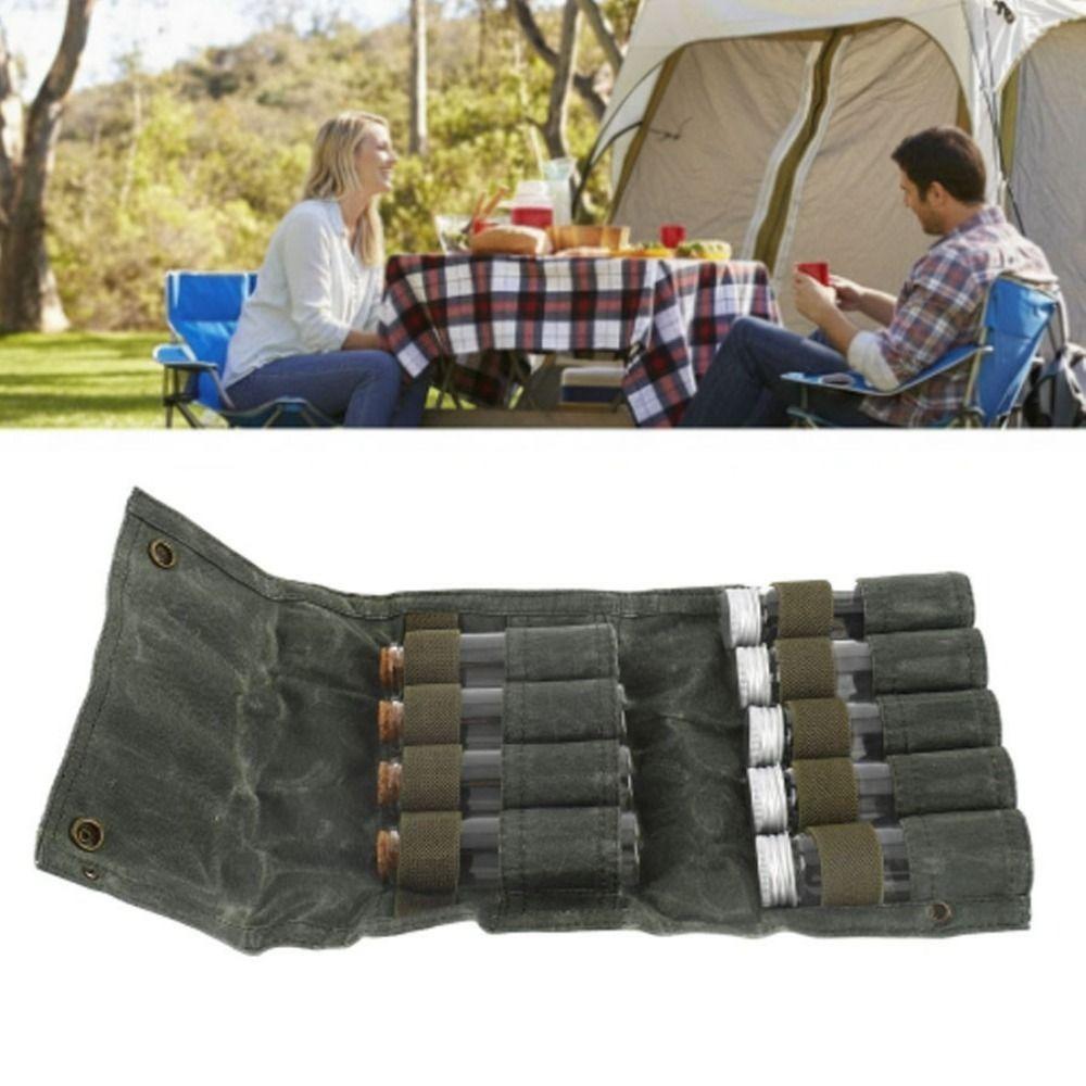 9 Pcs Canvas Spice Storage Bag Mini Tube Travel Spice Kit Durable Camping Spice Kit Outdoor Camping