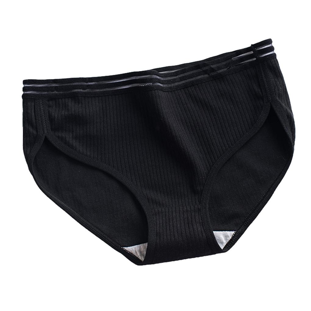 Cotton Women Brief Stripe Girl Underpant 3D Threaded Mid-waist Knicker Underwear
