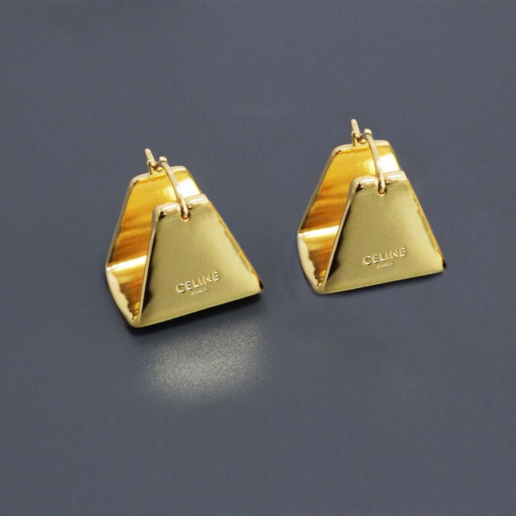 Saijia Geometric Metallic Triangle Stud Earrings - European & American Style, French Light Luxury, Niche High-End Design.