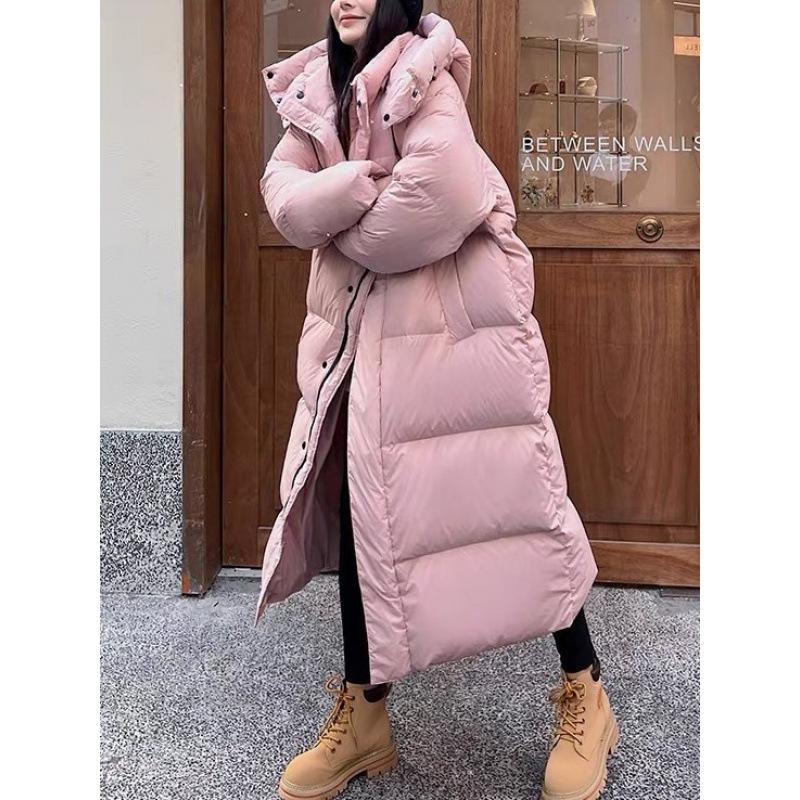 2024 новый пуховик выше колена большой стеганый пуховик корейской версии длинный утолщенный белый пуховик женский
