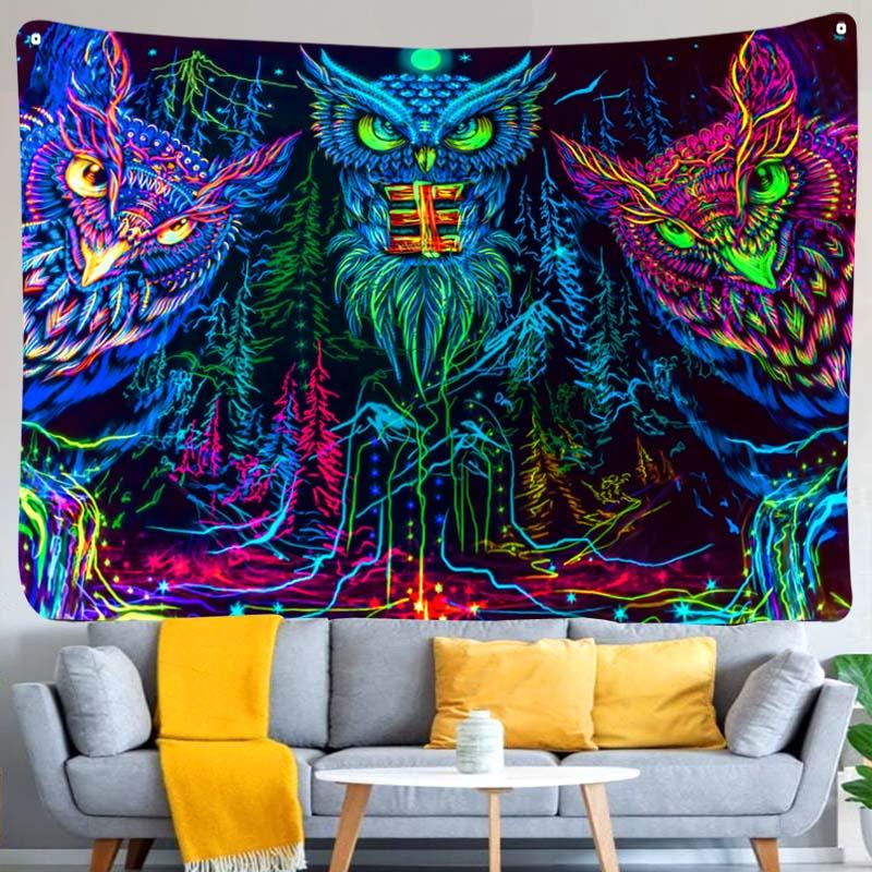 Psy фон Сова психоделический гобелен черный свет настенный Гоа вечеринка визуальное искусство дизайн Богемия мистическое колдовство домашний декор