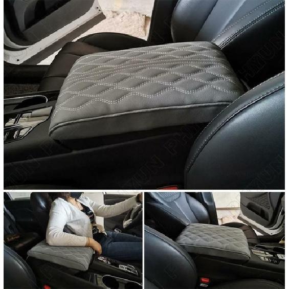 Gray PU Leather Car Armrest Cushion Cover Center Console Box Pad Wave Pattern
