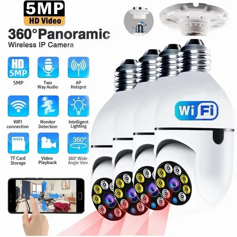 5MP E27 Bulb Surveillance 4X Digital Zoom Camera 2.4G 5G WiFi Wireless Baby Monitor Cameras AI Tracking Home Color Night Vision CCTV Cam