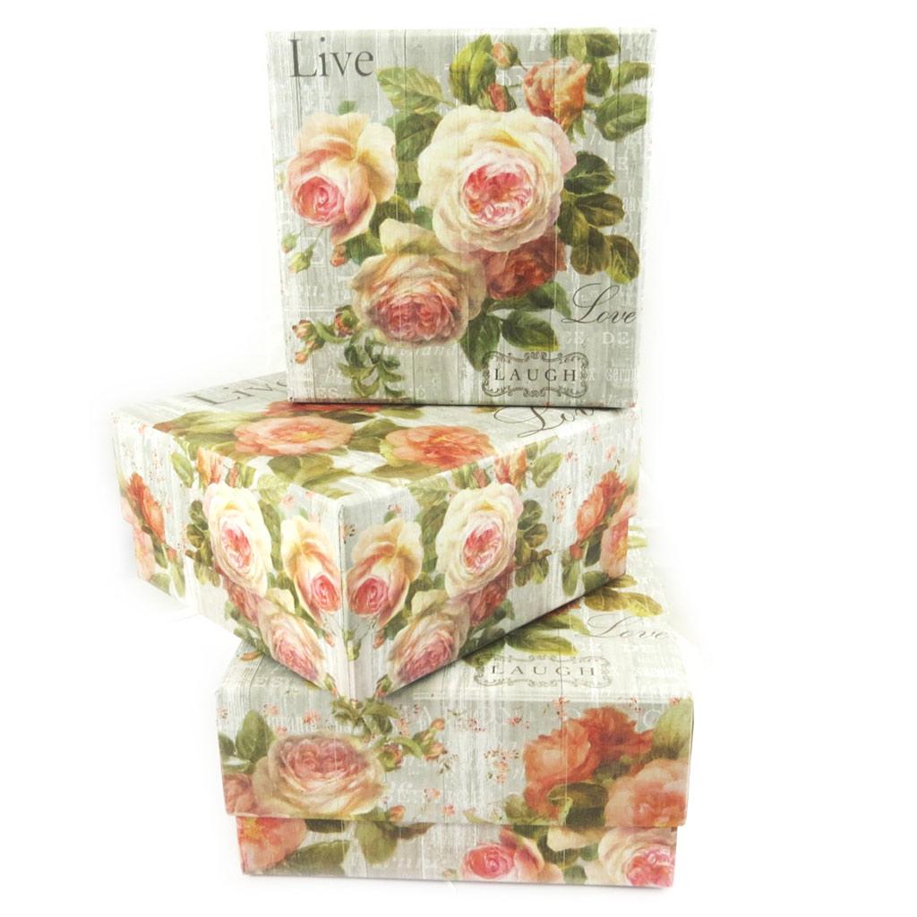 Les Trésors De Lily [L7286] - Set of 3 Nesting Boxes 'Jardin Botanique' Gray Pink - 185x90 ​​mm