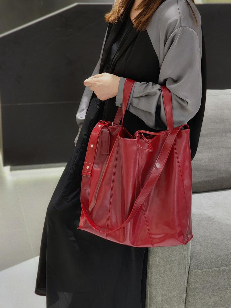 B-grid японская и корейская модная крутая сумка-тоут в ленивом стиле из натуральной кожи с высококачественным ощущением большой вместимости и ощущением расслабления для мягких поездок на работу