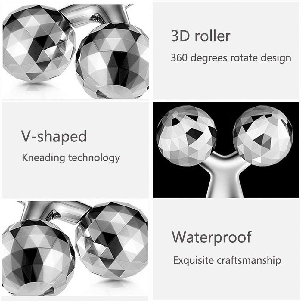 Mbuys Mall 3D Массажный Ролик 360° Вращение Серебристый Тонкое Лицо Формирование Всего Тела | Лифтинг Удаление Морщин Инструмент для Массажа Лица Расслабления для Мужчин и Женщин