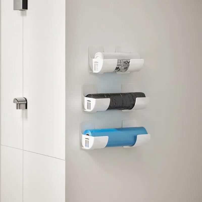 16PCSWall Mounted Non-Punch Storage Tray Kitchen Shelf Plastic Wrap Garbage Bag Refrigerator Side Bathroom Bedroom Storage Shelf