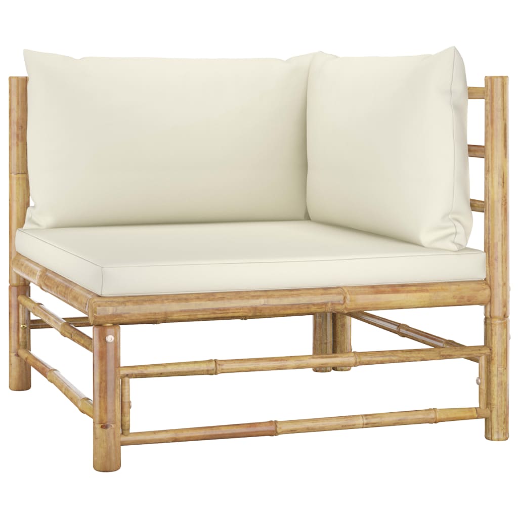 6 Piece Garden Lounge Set with Cream Colored Cushions Bamboo