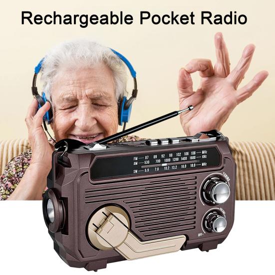 Solar Hand Crank Emergency Radio Rechargeable Waterproof Bluetooth-compatible Speaker AM/FM Solar Powered