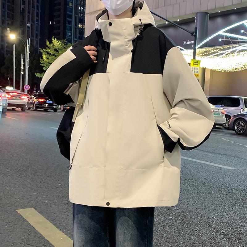 Весна и осень, новая мужская корейская версия, контрастный цвет, капюшон, множество карманов, стильная пара, интернет-знаменитость, тот же стиль, модная куртка