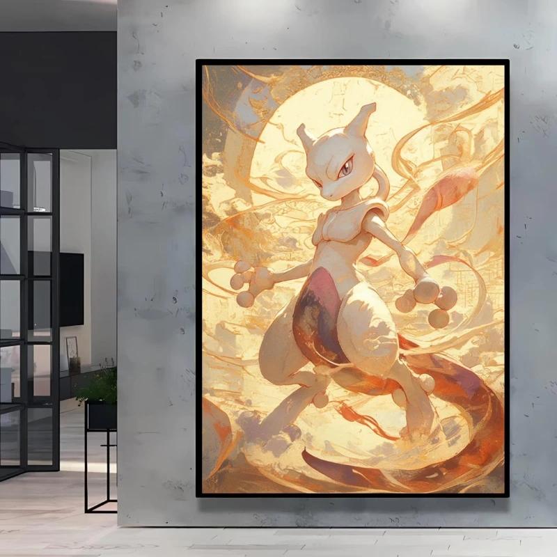 Anime  Retro Canvas Painting Mewtwo Umbreon Cartoon Picture Poster Print High Quality Wall Art Living Room Decor Posters