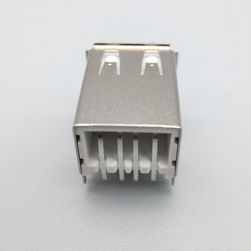 Двухслойный USB 2.0 Type A Female Разъем, Встраиваемый, 8-контактный, Горизонтальный AF 90 градусов, Вставляемый, Прямой обжимной край