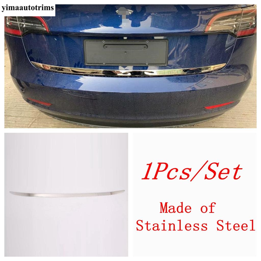 Rear Trunk Tail Gate Door Strip Overlay Decoration Cover Trim Stainless Steel Accessories Exterior For Tesla Model 3 2018 -