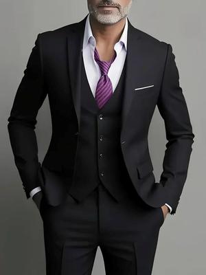 Черные мужские костюмы однобортные с пиковым лацканом приталенного кроя мужская одежда роскошные 3 предмета пиджак брюки жилет свадебные полные комплекты 2025