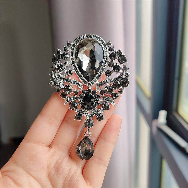 Брошь с подвеской в ​​виде большой капли воды в стиле ретро, ​​корсажная булавка со стразами, аксессуары для одежды, ювелирные изделия для женщин