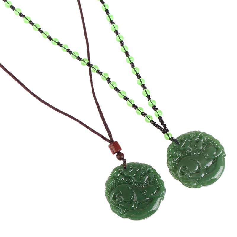 Классический зеленый кулон нефритовое ожерелье модные украшения с подвесками резное благословение амулет на удачу подарки