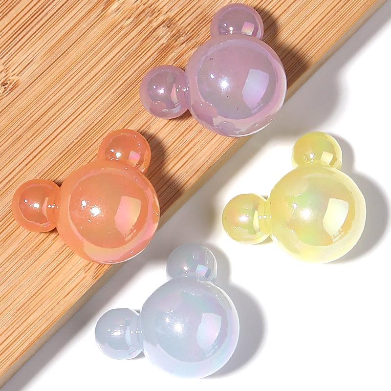 5Pcs/Lot 33×27mm Acrylic Beads Plated with Colorful Mickey Shaped Large Hole Beads For Jewelry Making Diy Headrope Phone Chain