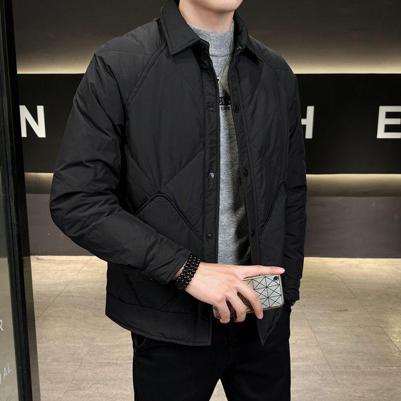 Мужская легкая клетчатая пуховая куртка в корейском стиле с отложным воротником