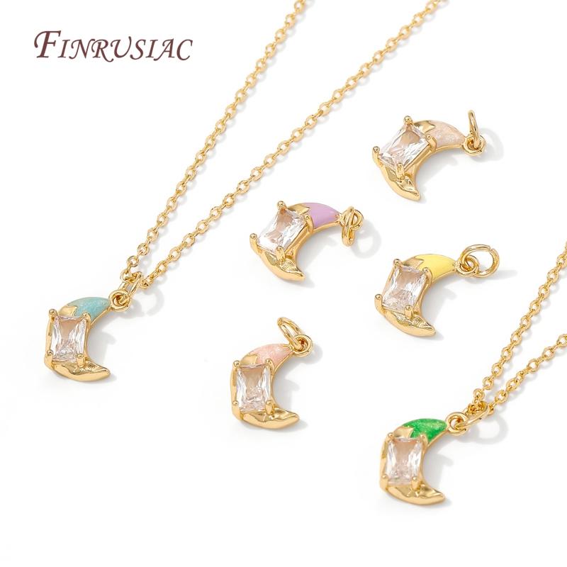 14K Gold Plated Enamel Charms with CZ Crystal,Heart Moon Pendant For DIY Jewelry Making,DIY Bracelet Necklace Earring Supplies