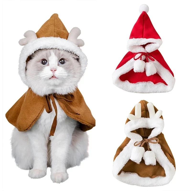 Cat Costume Santa Cosplay Funny Transformed Cat/Dog Pet Christmas Cape Dress Up Clothes Red Scarf Cloak Props Decoration