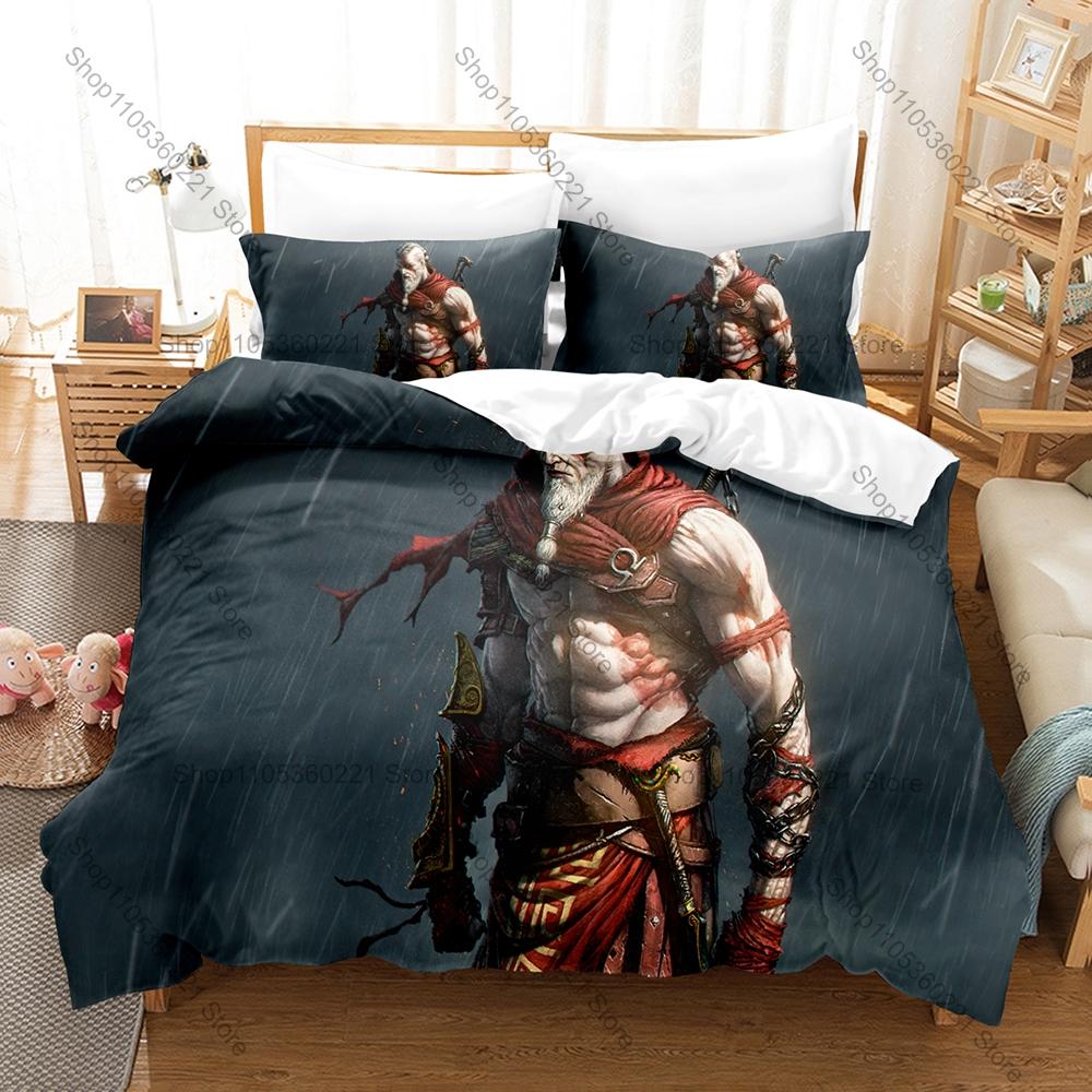 Warrior Graphic Kratos And Atreus God Of War Ragnarok Wild Forest Adventure Combat Game Bedding Duvet Cover + 2 Pillowcases