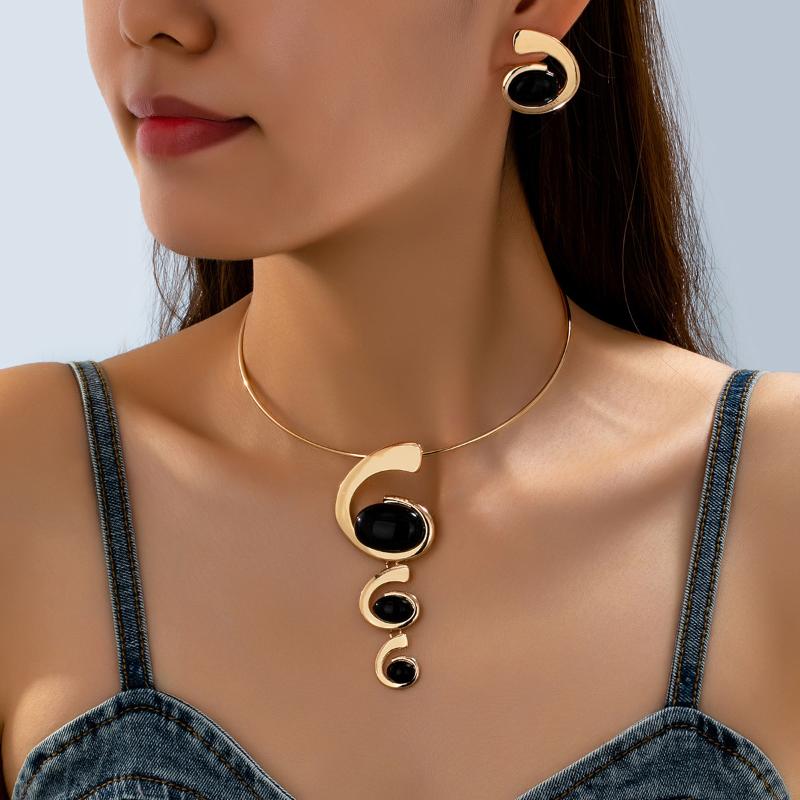 Модный набор колье и серег из сплава, геометрический, овальный, спиральный, в виде улитки, цепочка для ключицы для женщин, преувеличенные украшения
