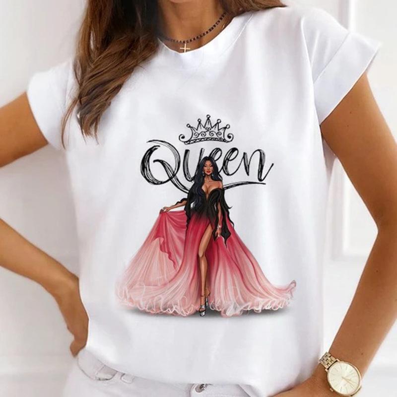 Summer Round Neck 3D Queen Pattern Print Top Fashionable Casual Short Sleeved Women's T-shirts