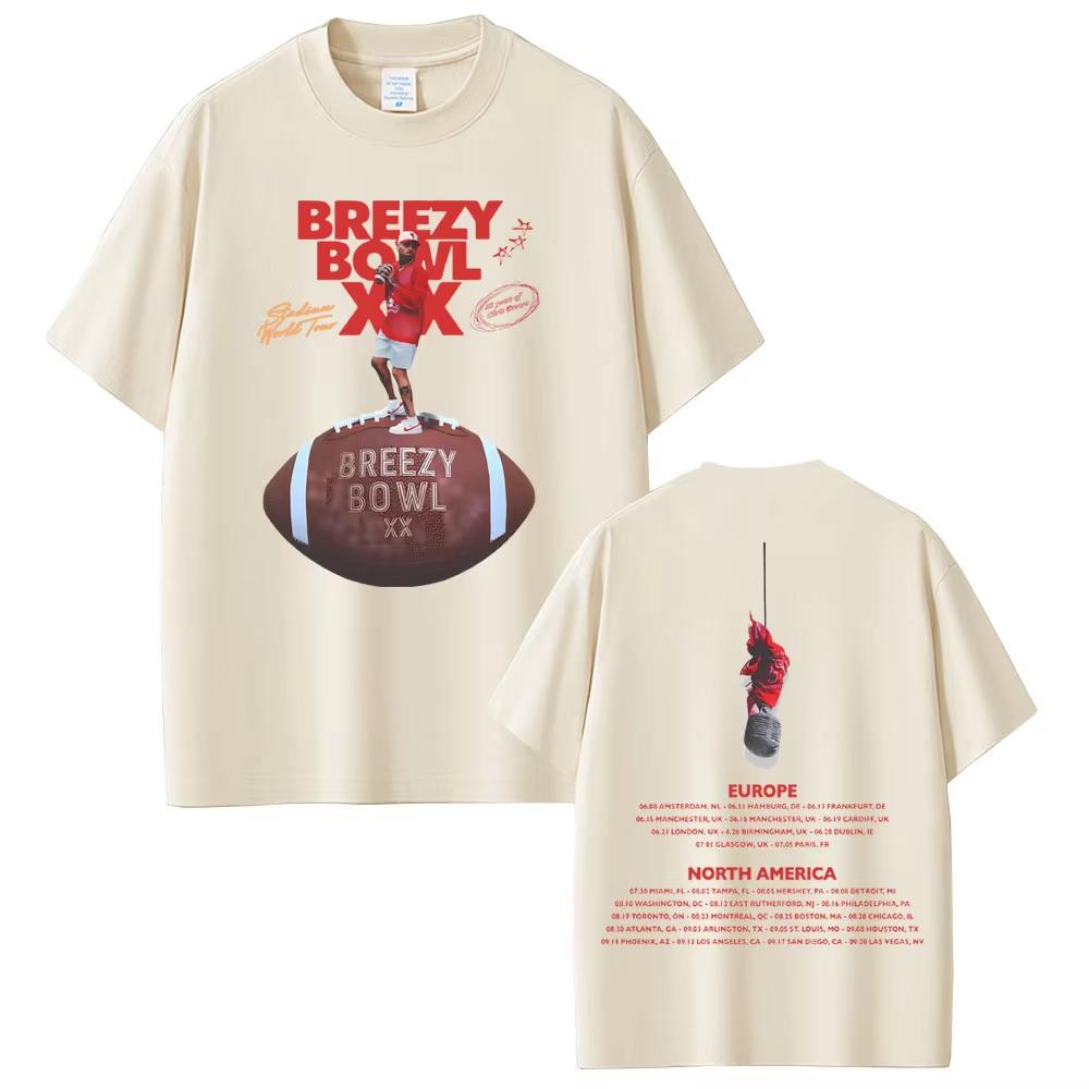 Vintage Washed Chris Brown Breezy Bowl XX Tour 2025 R&B Pop Graphic T-shirt Men Women Printed Tee Summer Casual Fashion Clothing Tops Streetwear