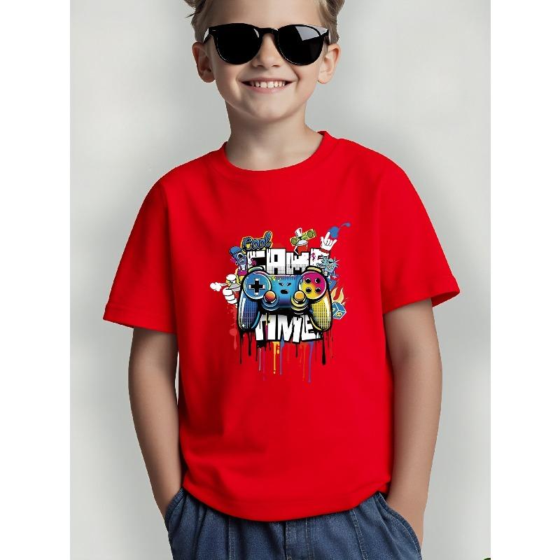 Kida Game Controller Print Crewneck Casual Short Sleeve Tee