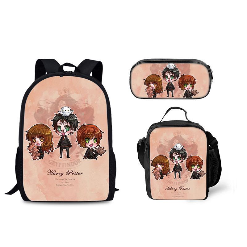 Harry Potter Hogwarts Backpack Trio - Printed School Bag Lunch Bag Pencil Case, Large Capacity Multi-Functional Student Gift