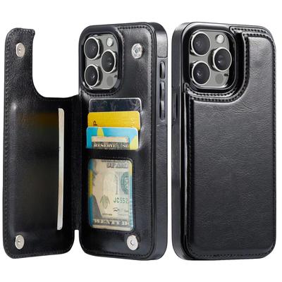Для iPhone 16 15 14 13 12 11 Pro Max чехол из искусственной кожи с подставкой-держателем для карт, двойной магнитной застежкой и прочным противоударным покрытием