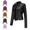 Faux Leather Jacket Women's Short Coat Spring Autumn Stand Collar Outwear Ladies British Style Temperament Thin Leather Coat