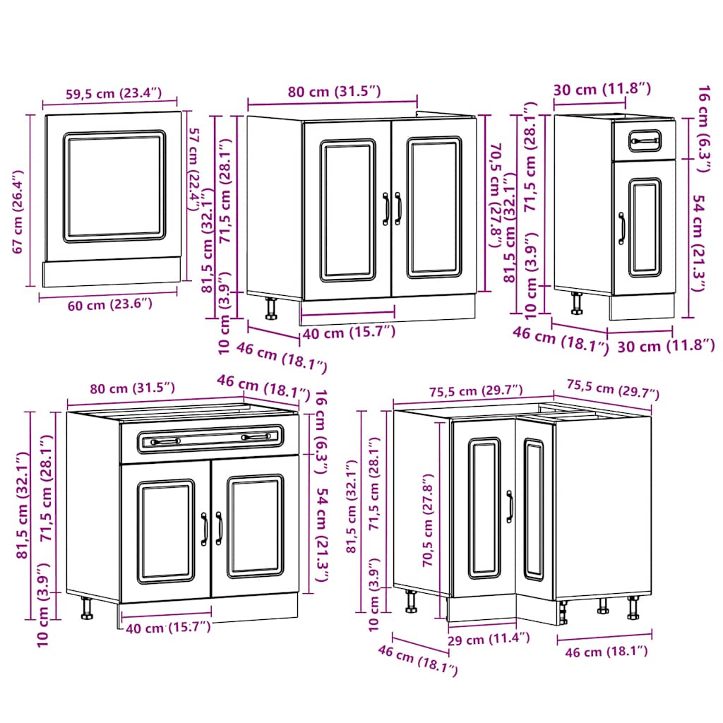 11 piece Kitchen Cabinet Set Kalmar Concrete Grey Engineered Wood