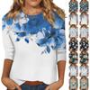 Women's Fashion Casual Round Neck 3/4 Sleeve Loose Printed T-Shirt Ladies Top