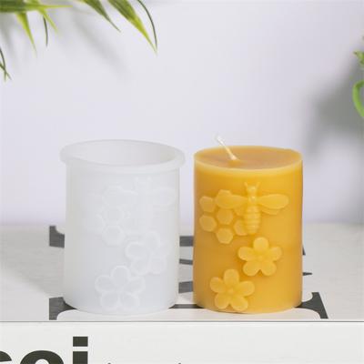 Сотовая силиконовая форма для свечей DIY Цилиндрическая колонна Дизайн пчелы и цветка Свечи Гипс Декор для дома на тему природы