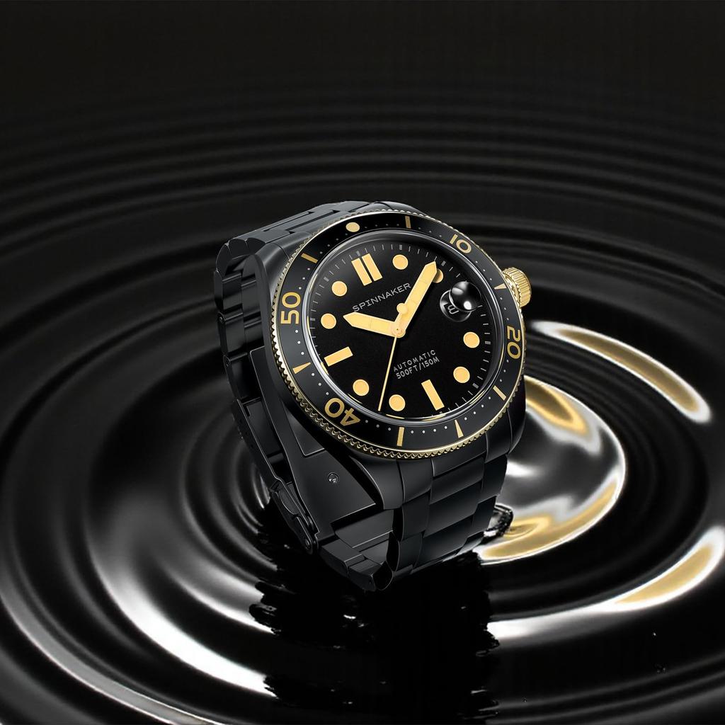 Коллекция Croft Mid Black and Gold 15 ATM Водонепроницаемые Сапфировое Стекло Черный [SPINNAKER] Часы, Автоматические, Ударопрочные, Стекло, Циферблат, SP-5100-33, Мужские [Оригинал]