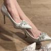 Women's Diamond High Heels 2026 Spring Sexy French Style Pointed Toe Slim Heels Female Pointy Comfortable Elegant Wedding Shoes