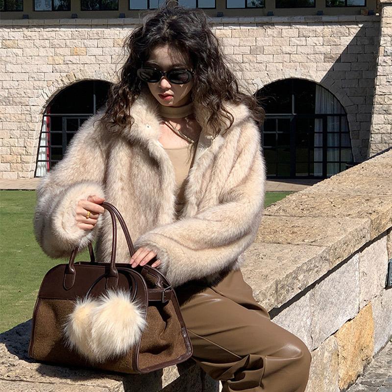 Модная роскошная короткая куртка из искусственного меха для женщин с воротником-стойкой и длинным рукавом, свободная куртка для осени и зимы, ленивая толстая уличная верхняя одежда