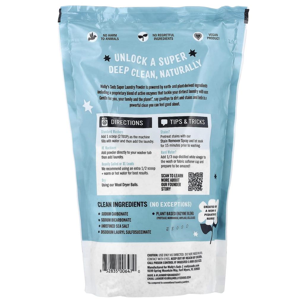 Molly's Suds Супер стиральный порошок, без запаха, 60 стирок, 1,7 кг (60 унций)