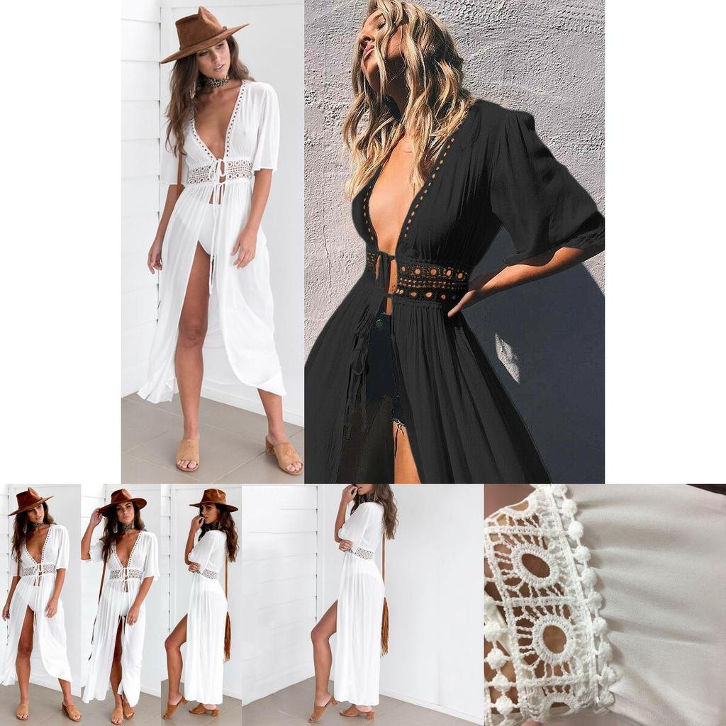 Chic Women's Lace Crochet Beach Kaftan Dress For Effortless Summer Style