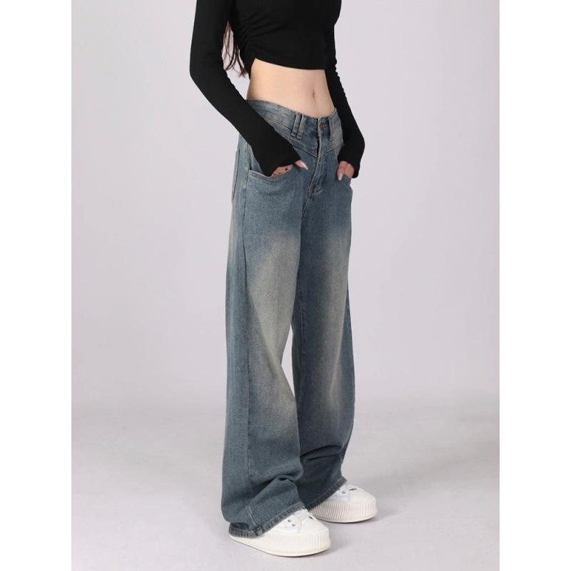Джинсы High Street Retro Washed Straight, женские, весна-лето и осень, американские, с высокой талией, свободные, широкие брюки из денима