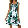 Платье с круглым вырезом с тропическим принтом, платье без рукавов в отпускном стиле на весну и лето, женская одежда