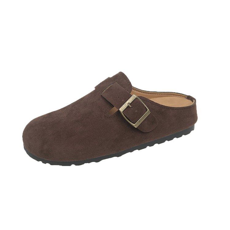 Новые женские тапочки-сабо из замши Модная пробковая подошва Пляжные тапочки Мягкие пробковые нескользящие женские тапочки-сабо