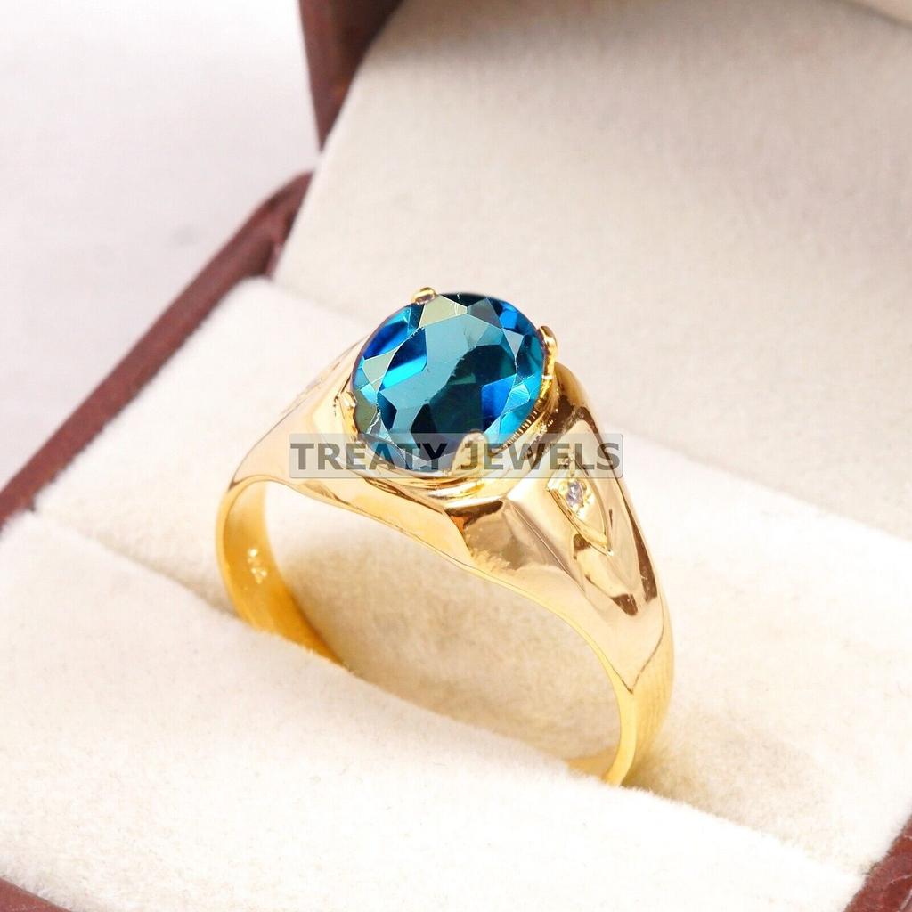 London Blue Topaz Oval With 925 Silver Sterling Gold Plated Ring For Men's #B231 JL375675983952