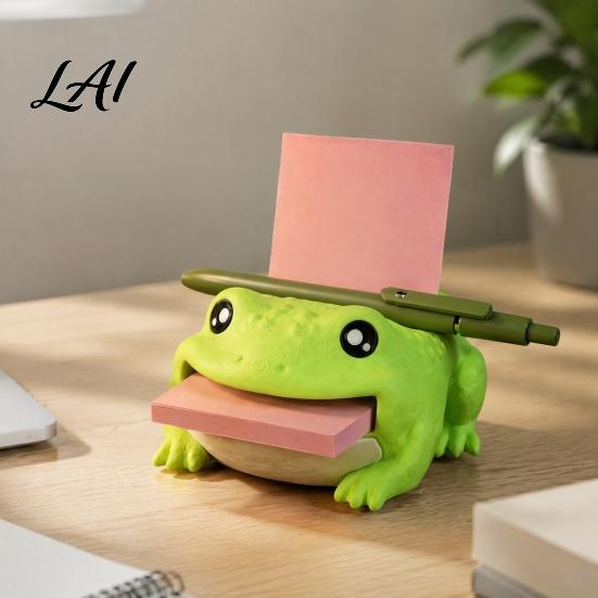 Desk Organizer Frog Note Holder Creative with Pen Stand And Memo Teacher Gift Dispenser Cute Animal Stationery Storage Case for Office Home