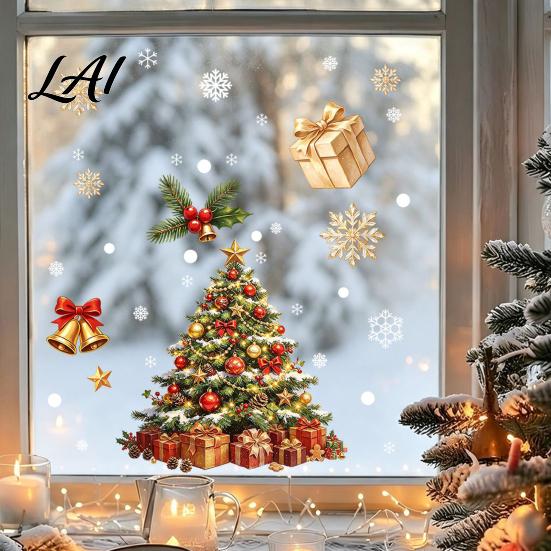 Santa Claus Wall Stickers Christmas Window Cling Santa/Snowman/House/ Tree Patterns Print Waterproof Winter Wonderland Ornaments PVC Decorative